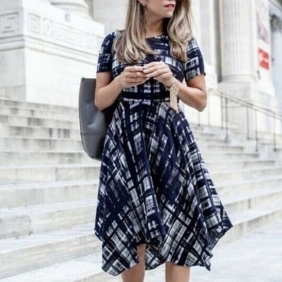 Anthropologie Corey Lynn Calter Painted Plaid Handkerchief Hem Dress EUC Size 4 - Picture 3 of 9